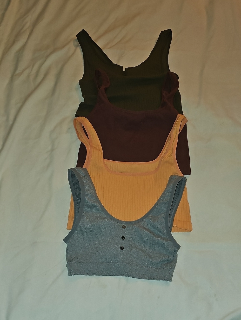 Forever 21 Ribbed Tank Top Set — Green  Maroon, Mustard, Gray